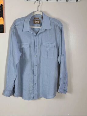BRUNO Men's Light Blue Casual Button-Down Shirt with Chest Pockets
